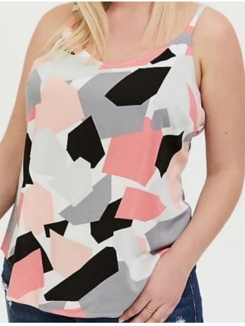 Torrid Essential Cami/Tank Top Cutout Geo Print Pink Grey Black Size 00/10 NWT